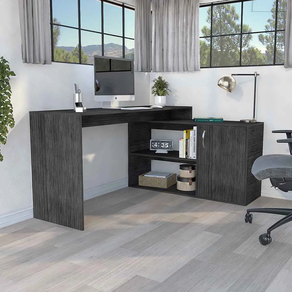Axis Modern L Influenced Computer Desk Open & Closed Storage Smokey Oak tuhome
