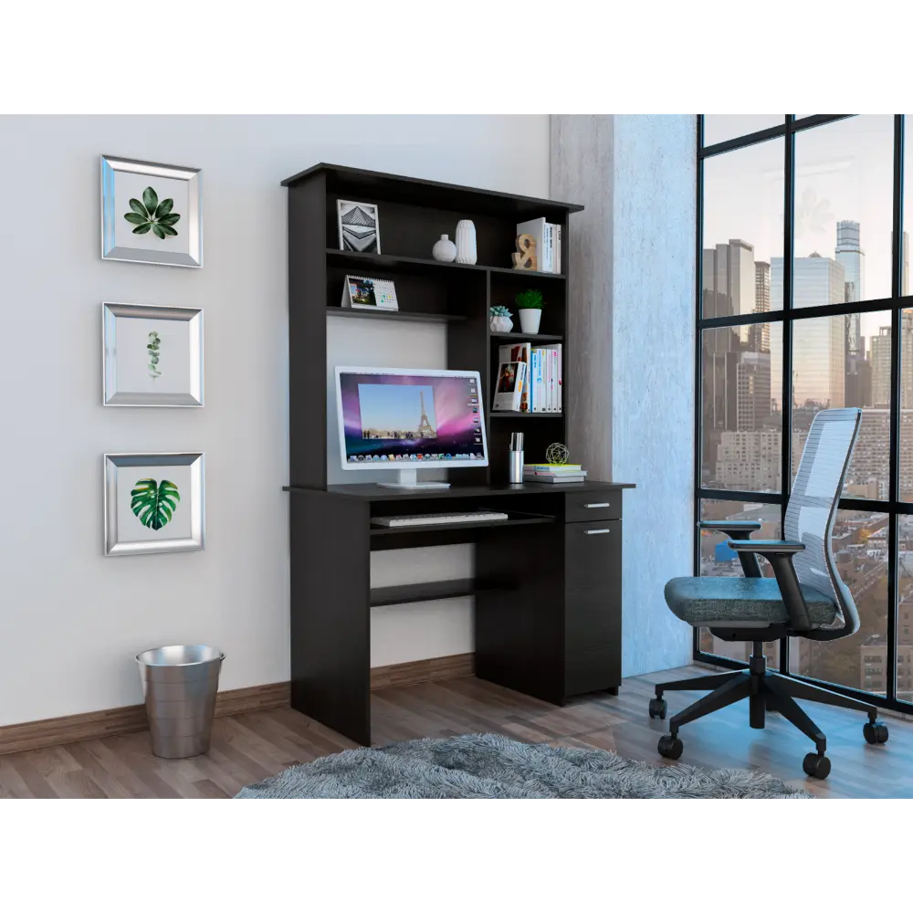 Compu 180 Hutch Desk Multiple Shelves Keyboard Tray and CPU Stand tuhome