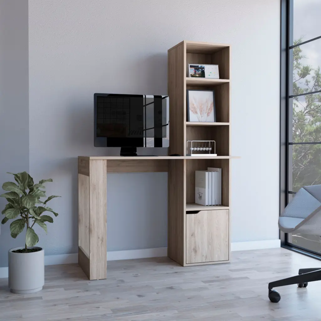 Oiwa Computer Desk Bookcase and Cabinet Grey Particle Board tuhome