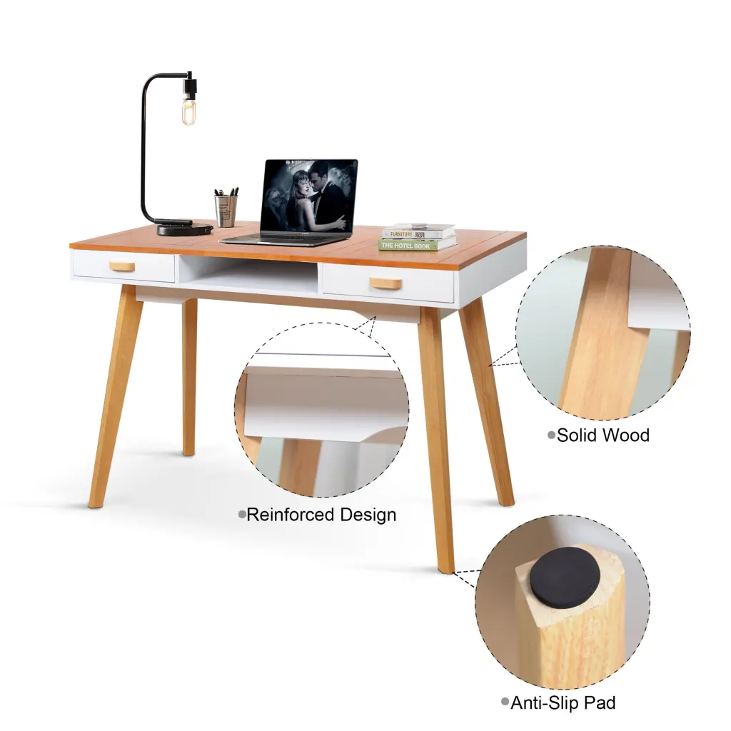 Double Drawn Solid Timber Computer Desk Natural Timber Home Office Desk w2181