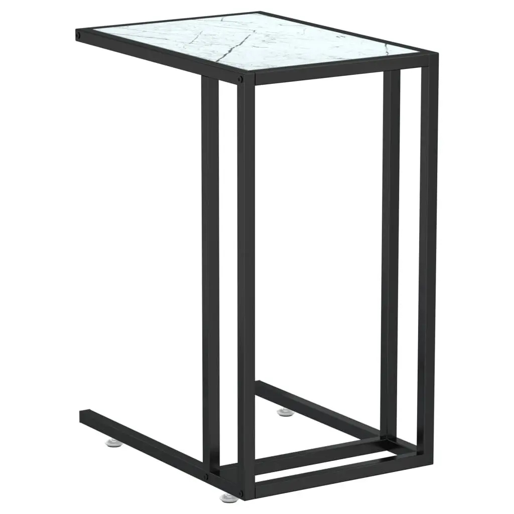 Computer Side Table White Marble 19.7x13.8x25.6 Inch Tempered Glass