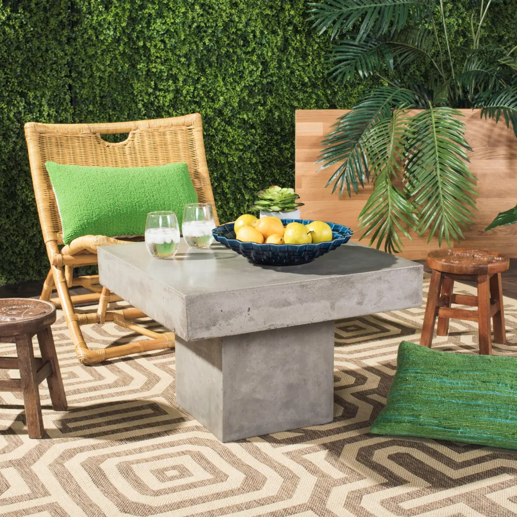 Safavieh Tallen Outdoor Modern Concrete Coffee Table Dark Grey