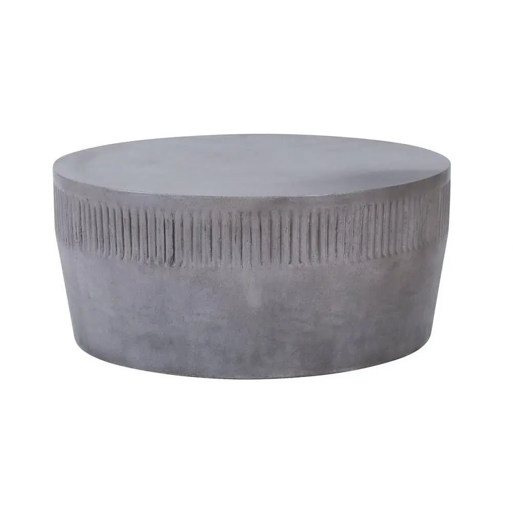 Modern Farmhouse Concrete Outdoor Coffee Table Polished Finish Drum Base 34.75 Inches W Bailey Street