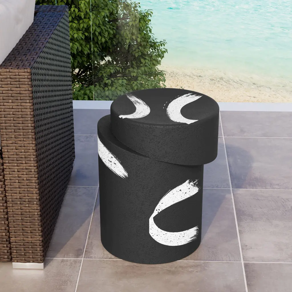 COSIEST Outdoor Side Table Black Cylinder Shaped MgO Concrete Lightweight