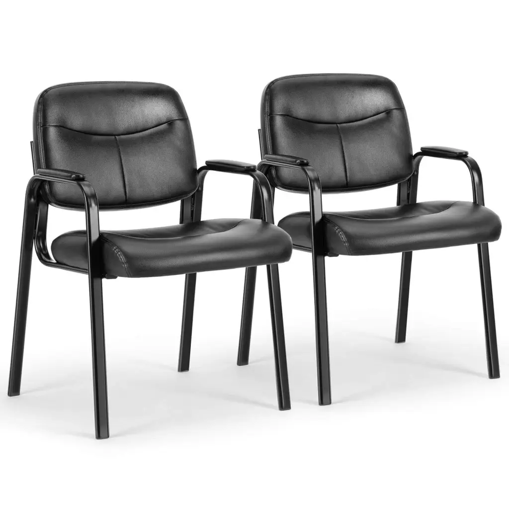 Leather Conference Room Chairs Padded Arms 2P Black Iron w2201