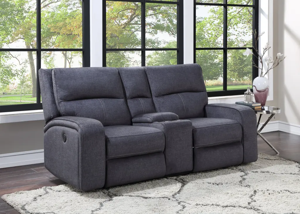 Lovell Power Console Loveseat Dark Gray 2-Seat Sofa steve silver furniture