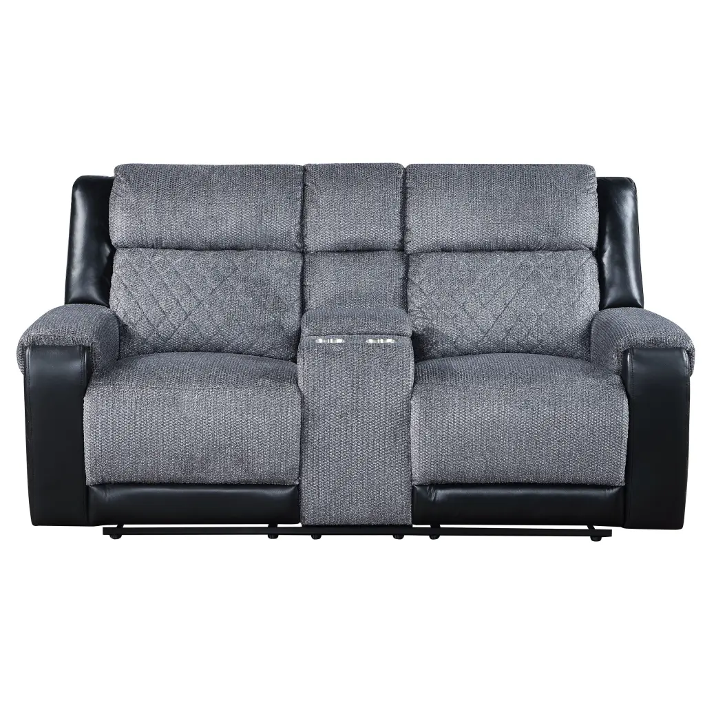 Alicia Grey Black Console Reclining Seat Gray Fabric Comfortable Lounging luxe modern furniture