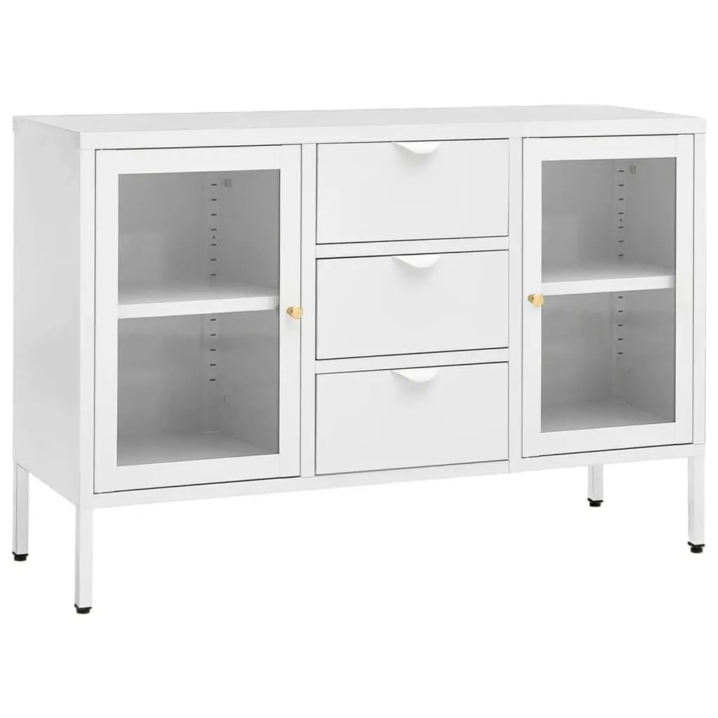 White Steel and Tempered Glass Sideboard 41.3x13.8x27.6 Inches Modern Console Table