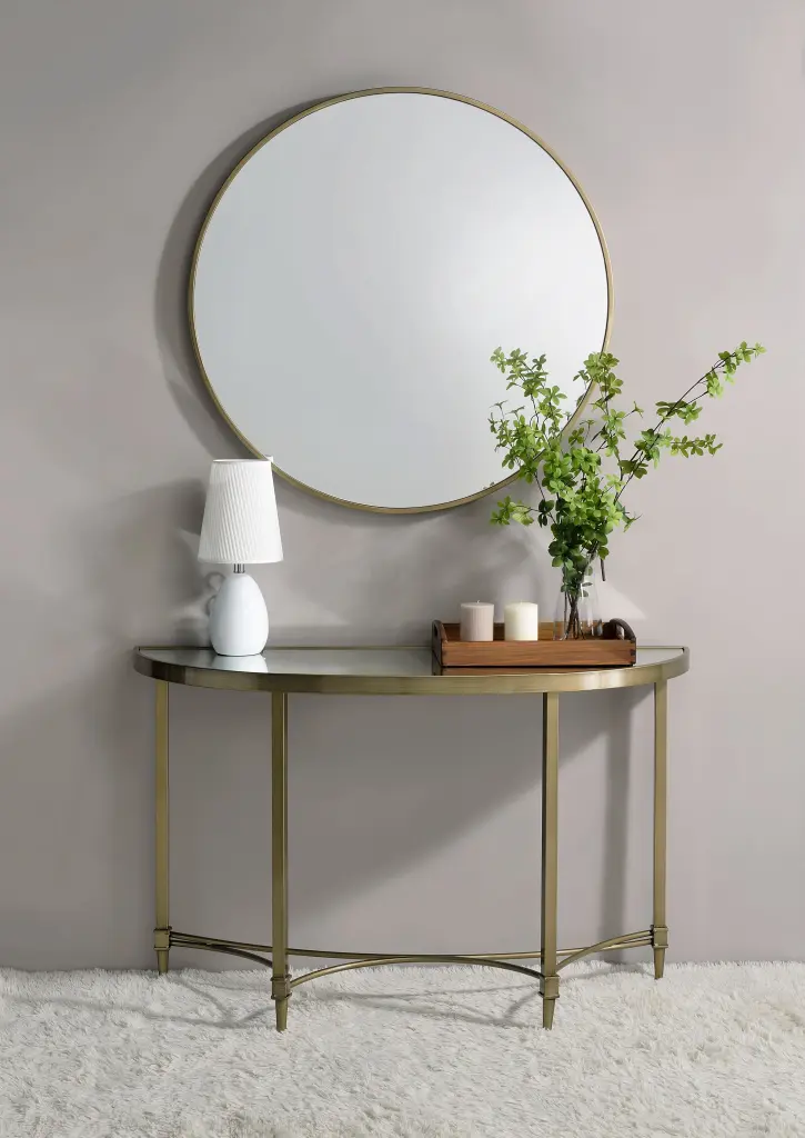 Aditya Console Table Mirror Mirrored and Antique Brass Finish AC02737 acme onsite store