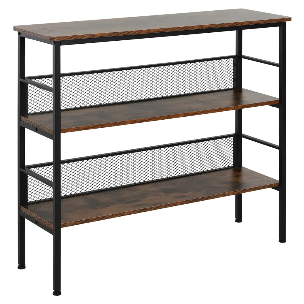 3 Tier Console Table Industrial Style Storage Metallic Timberen Shelf aosom business