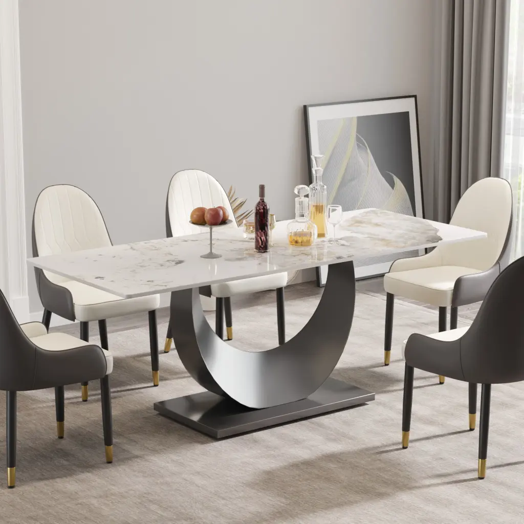 78.74 Inch Modern Artificial Stone Pandora White Crescent Table atunus