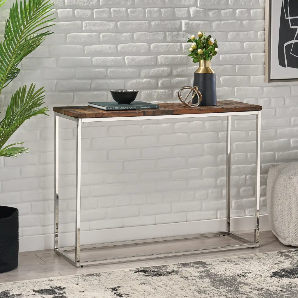 Console Table Natural Velvet Finish Modern Entryway Furniture civilfurniture