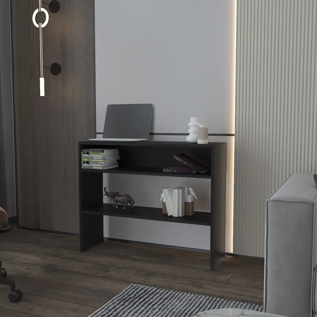 Vail Black Melamine Console Table Open Storage Freestanding Design fm furniture