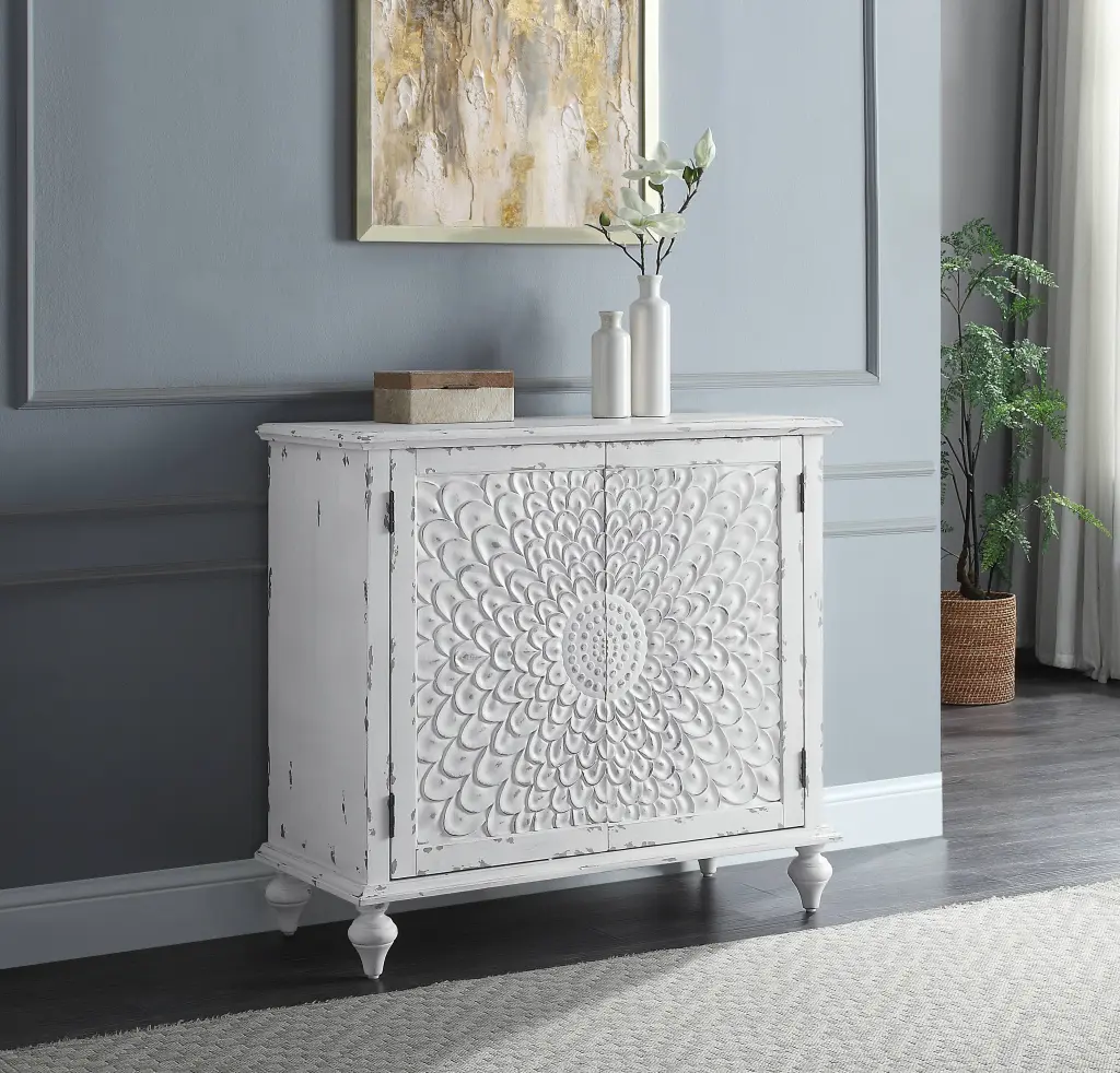 Antique White 2 Door Console Cabinet Freestanding Shelves furniture max