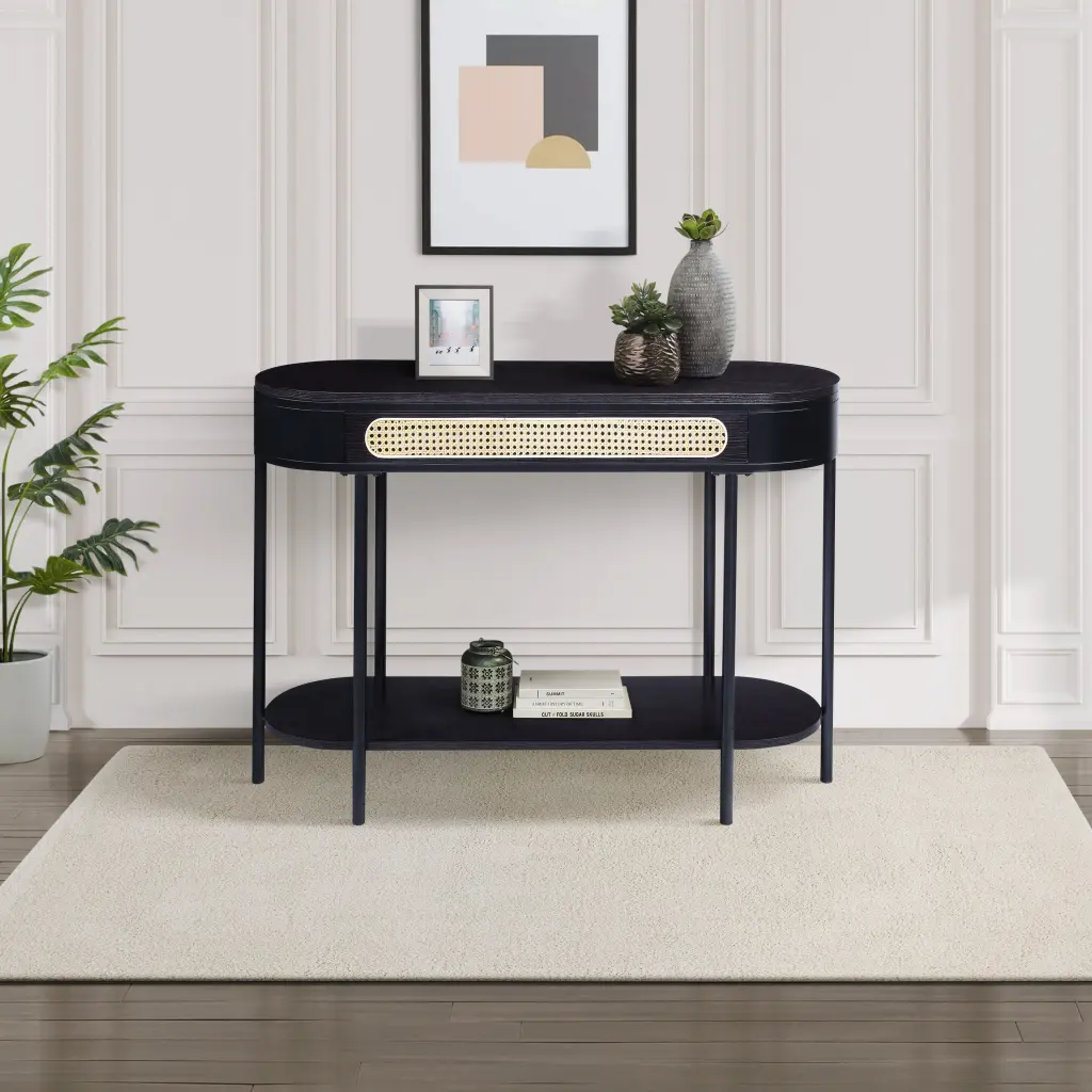 Black Oval Sofa Table Bottom Shelf Modern Living Room furniture max