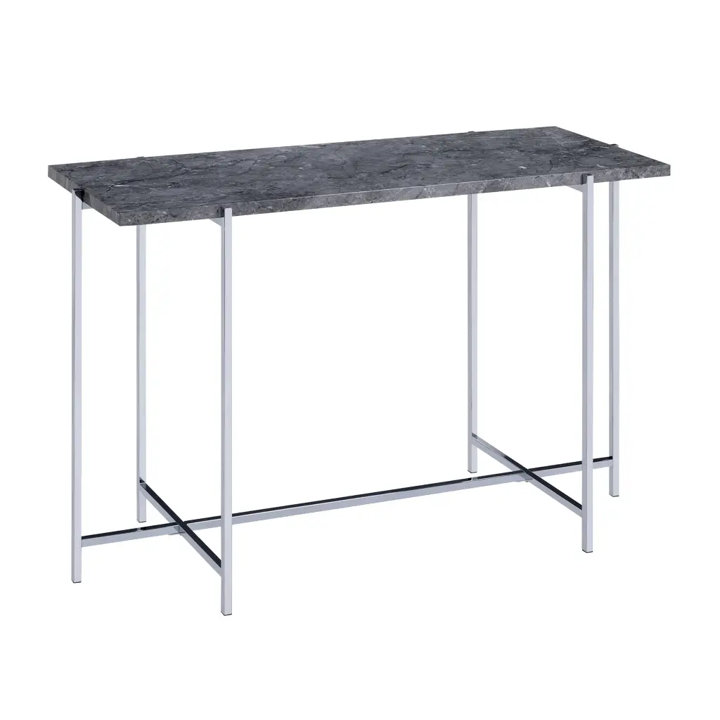Grey and Chrome Rectangle Sofa Table Living Room Silver Accent furniture max