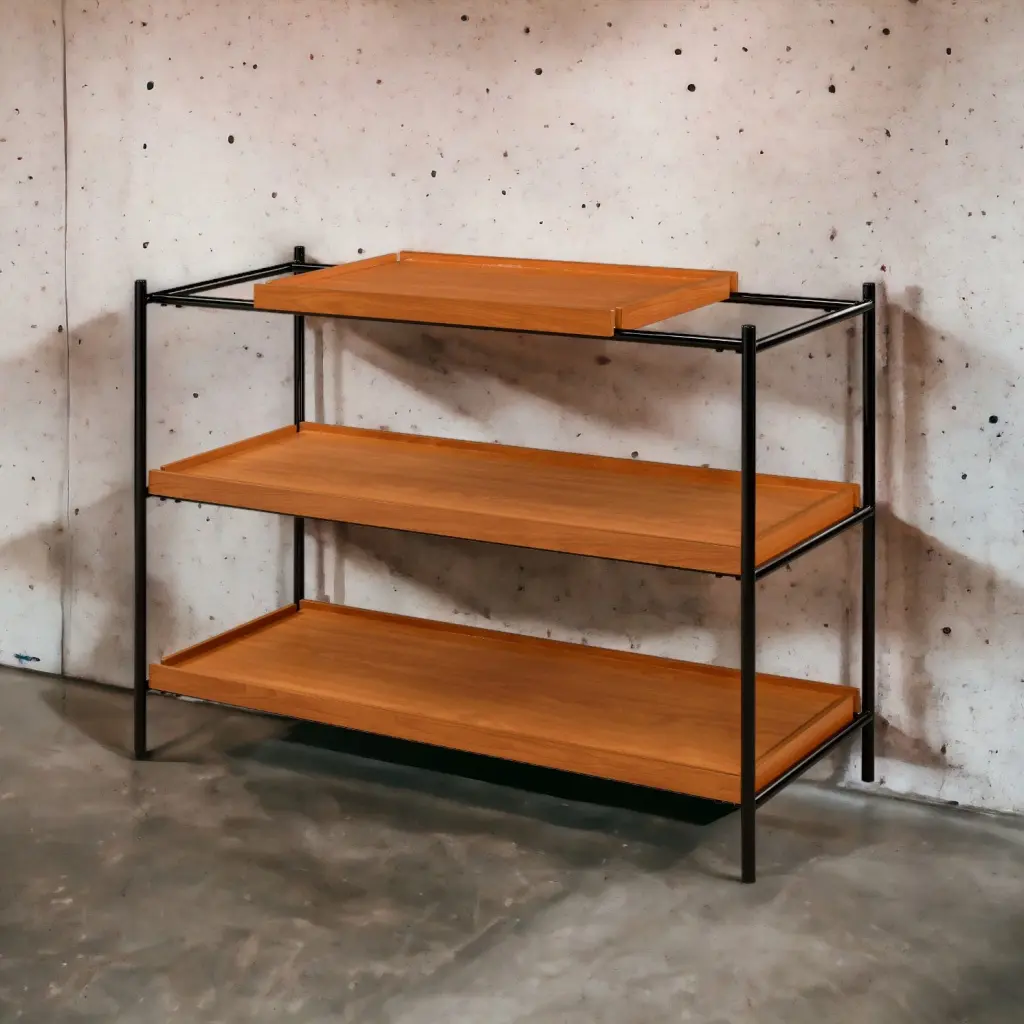 Honey Oak and Black 3 Shelf Console Table Primary Living Space furniture max
