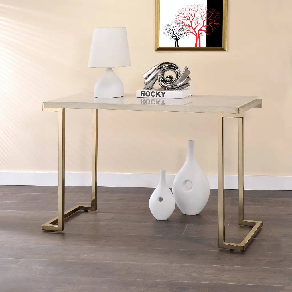 White and Champagne Sled Base Sofa Table White Gold Primary Living Space furniture max