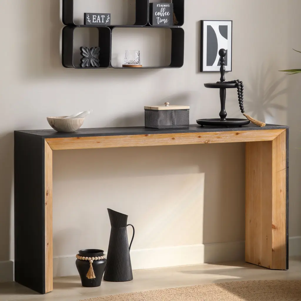 Black Natural Wood Narrow Console Table Modern Entryway Sofa Table Hallway grandboard home