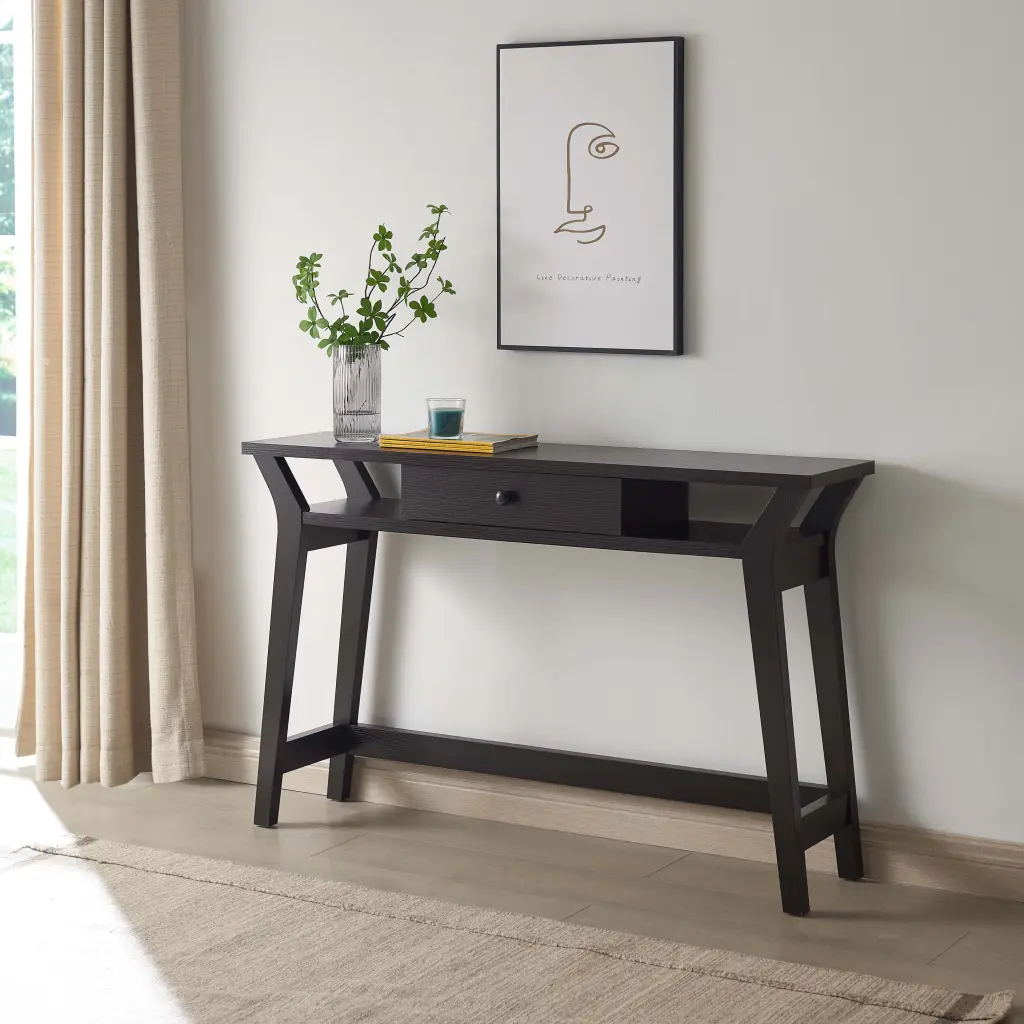 Home Hallway Console Table Drawer Red Cocoa Espresso Finish id international- inc.