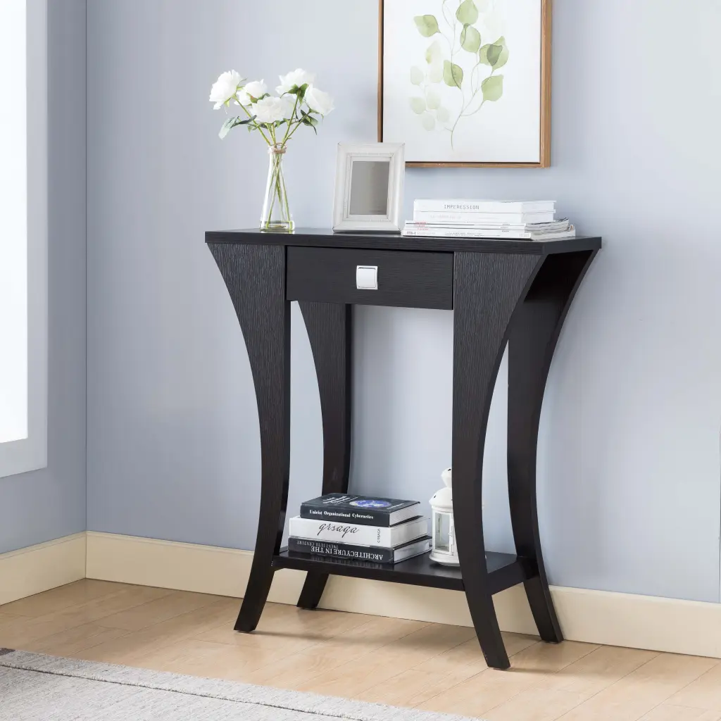 Entryway Console Table 1 Drawer and Bottom Shelf Dark Brown MDF id usa