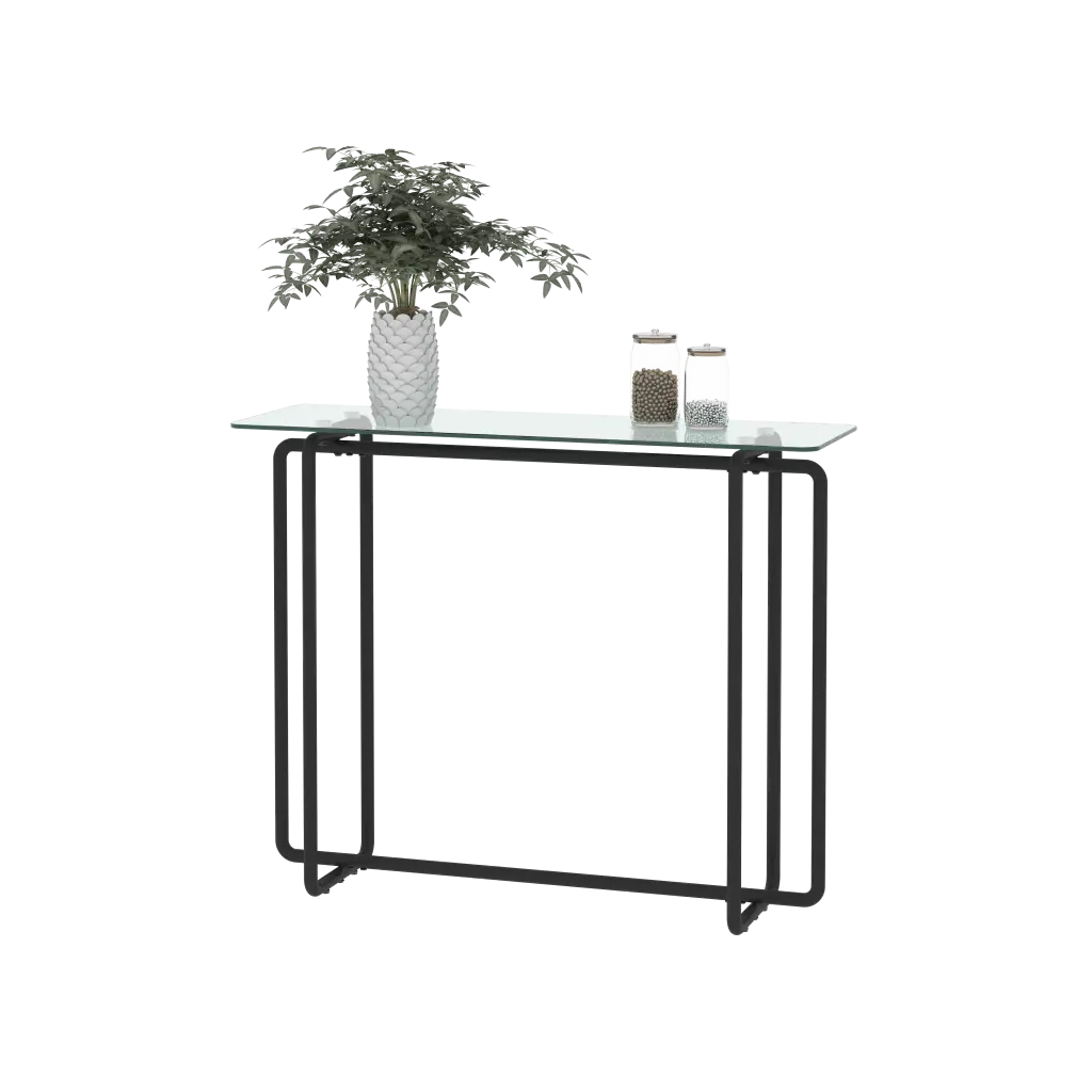 Single Layer Tempered Glass Console Table Rectangular Porch Table Black jws-w241