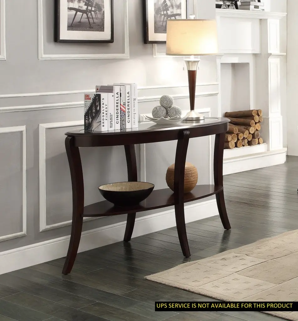Rich Espresso Finish Sofa Table Glass Inserted Top And Curved Legs kanepe