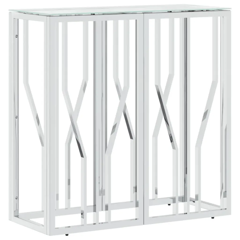 Modern Stainless Steel and Glass Console Table 27.6x11.8x27.6 Inches Entryway