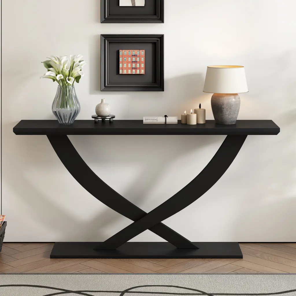 Mirod 57 Inch Modern Rustic Console Table Cross Leg Design Robust Construction nh-mirod