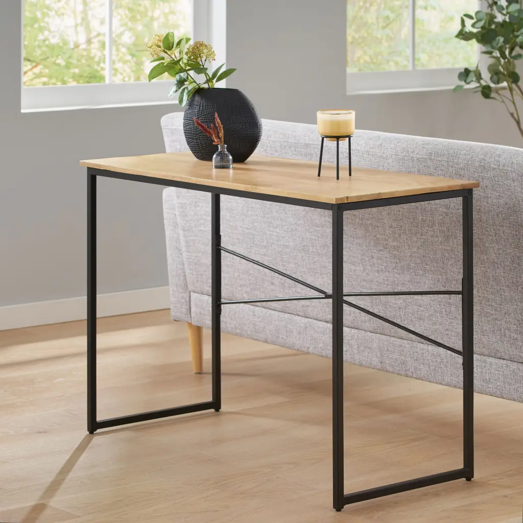 Brown Console Table Stainless Steel Accents nh-purenest