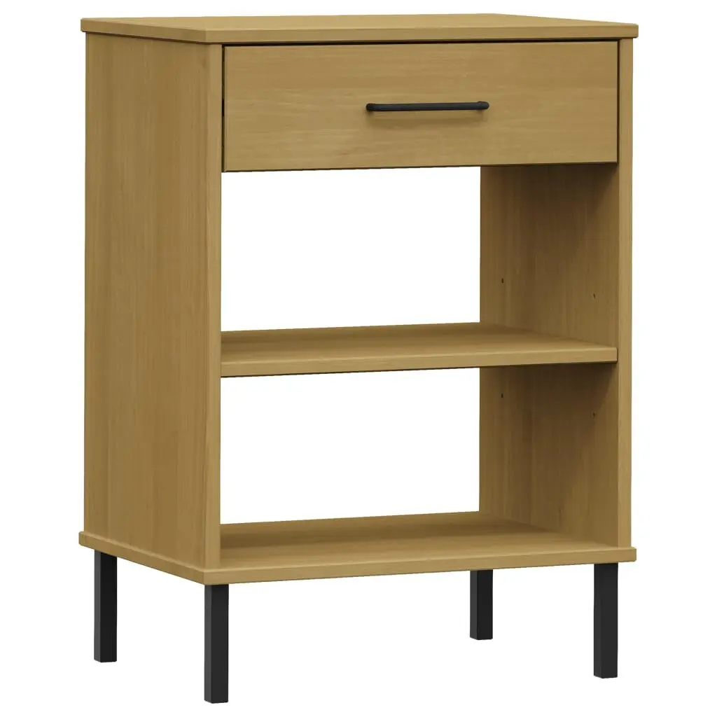 OSLO Console Cabinet Metal Legs Brown Solid Wood Pine Entryway Storage