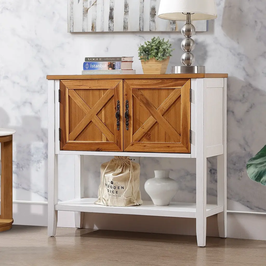 35" Farmhouse Wood Buffet Sideboard Console Table Bottom Shelf power growth furniture