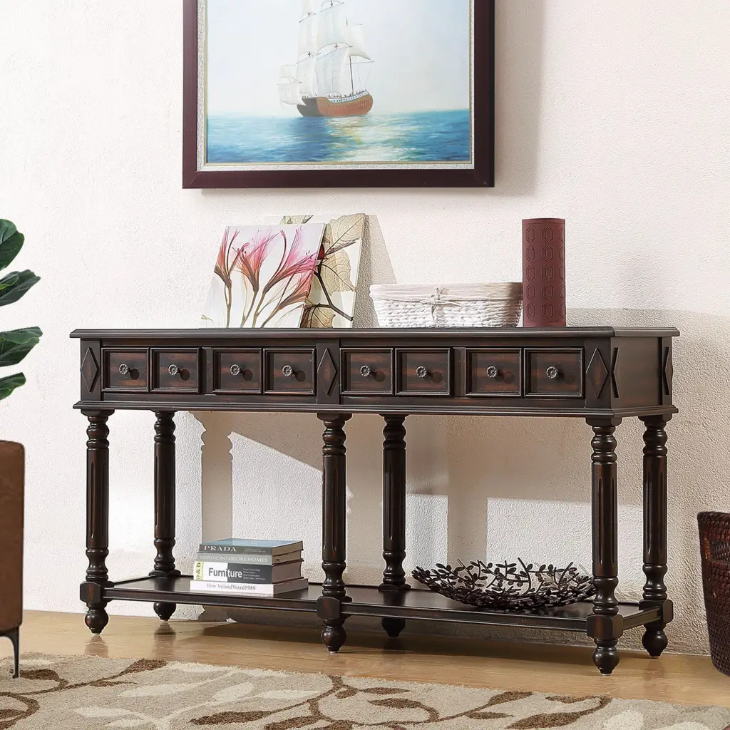 Retro Console Table Entryway Table 58 Long Sofa Table 2 Drawers power growth furniture