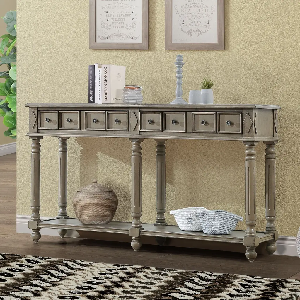 Retro Console Table 58 Inch Long Sofa Table 2 Drawers power growth furniture