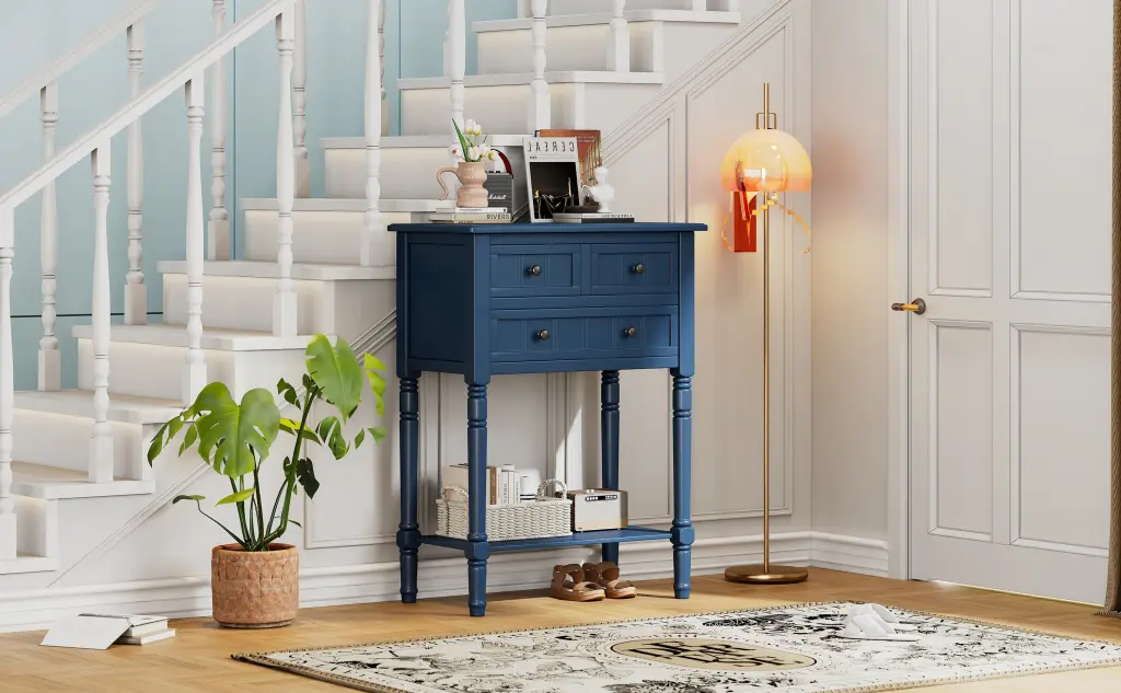 Narrow Console Table Slim Sofa Table Three Storage Drawers And Bench rnb