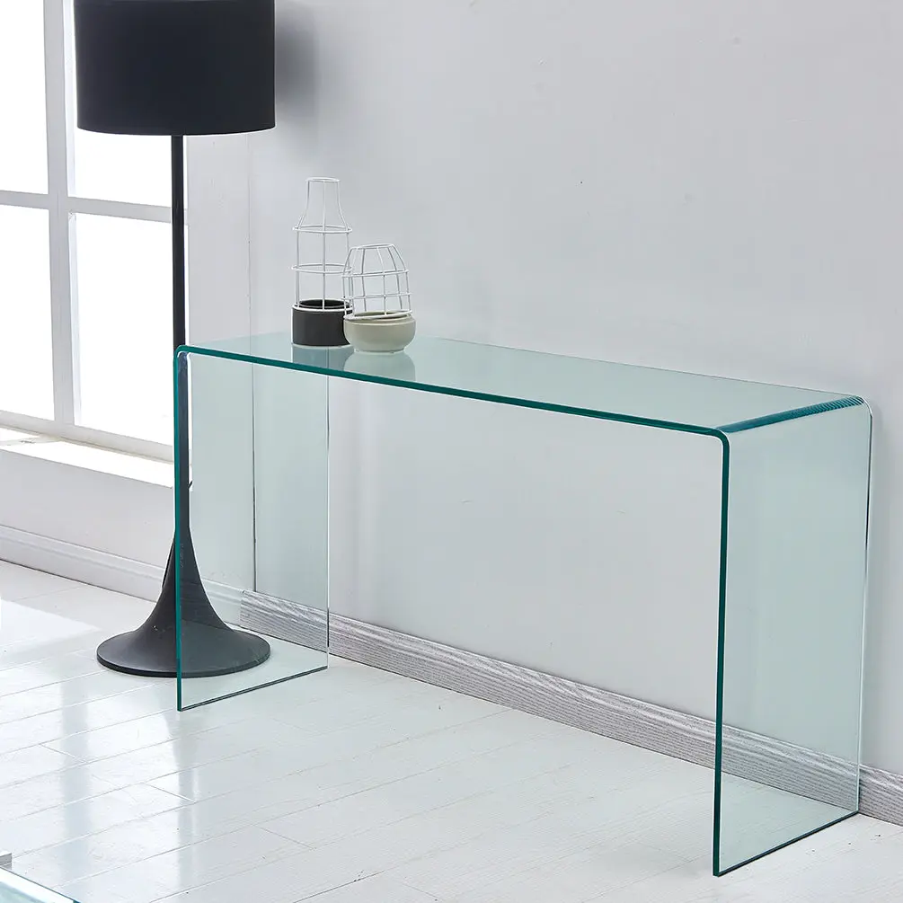 Transparent Tempered Glass Console Table Round Corners Modern Entryway Table rnb