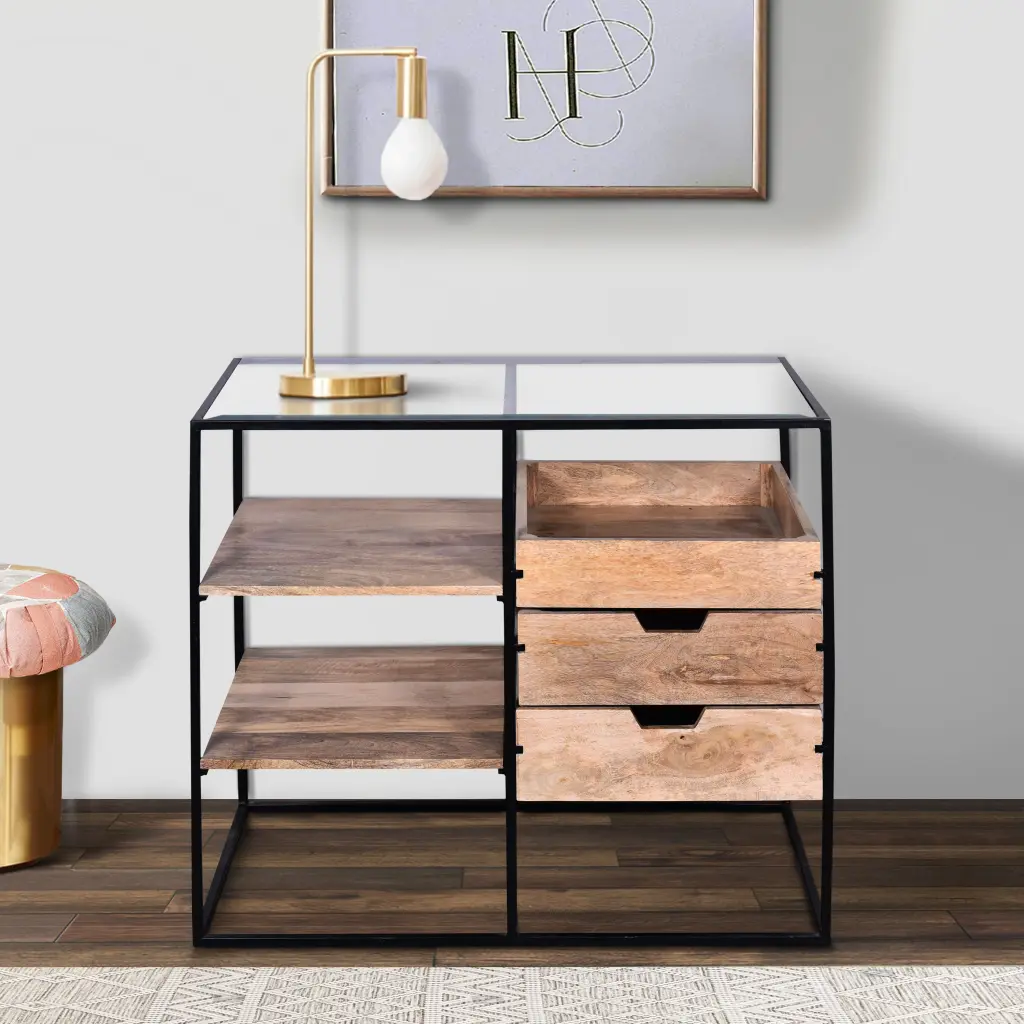 35 Inch Artisan Made Modern Crystal Table Storage Shelves 3 Drawers royal hampton