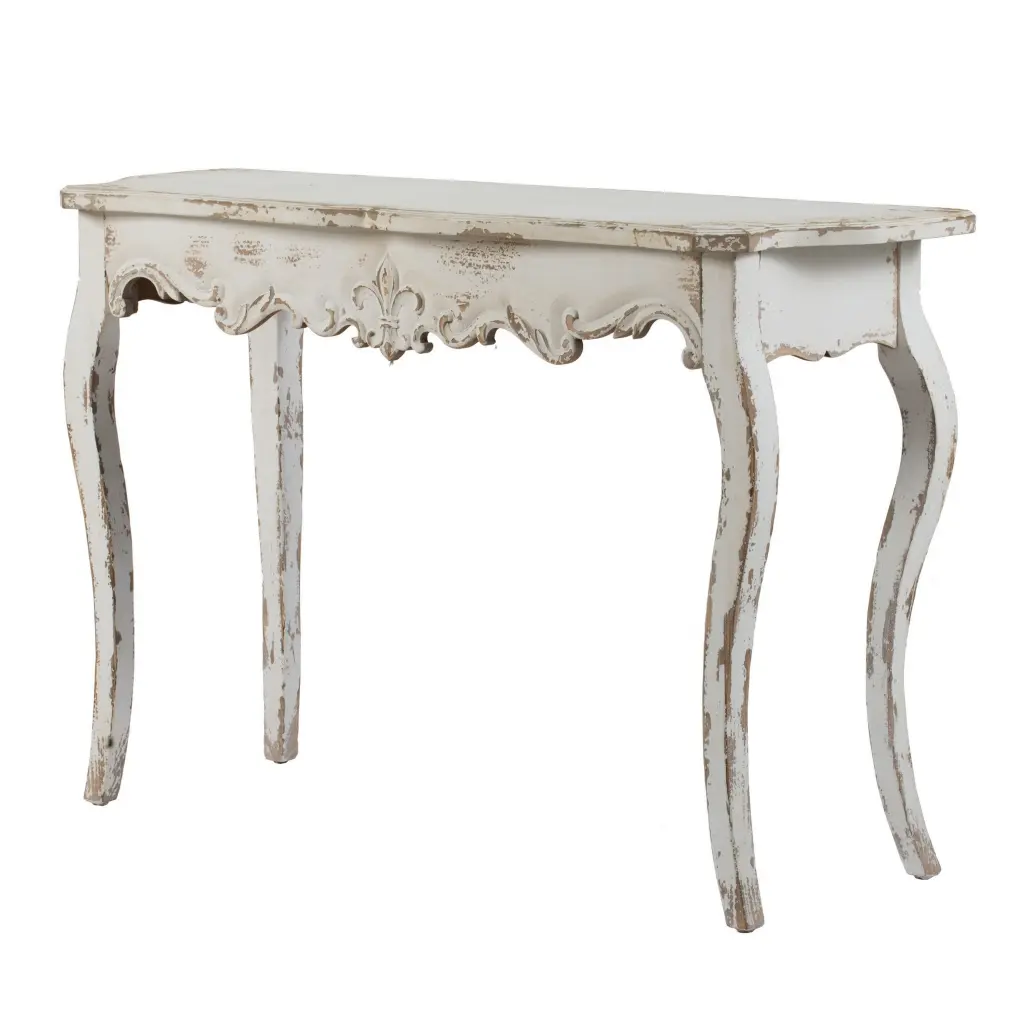30 Inch Console Table - Fir Wood Rectangle Entryway Table Curved Legs and Distressed White Finish royal hampton
