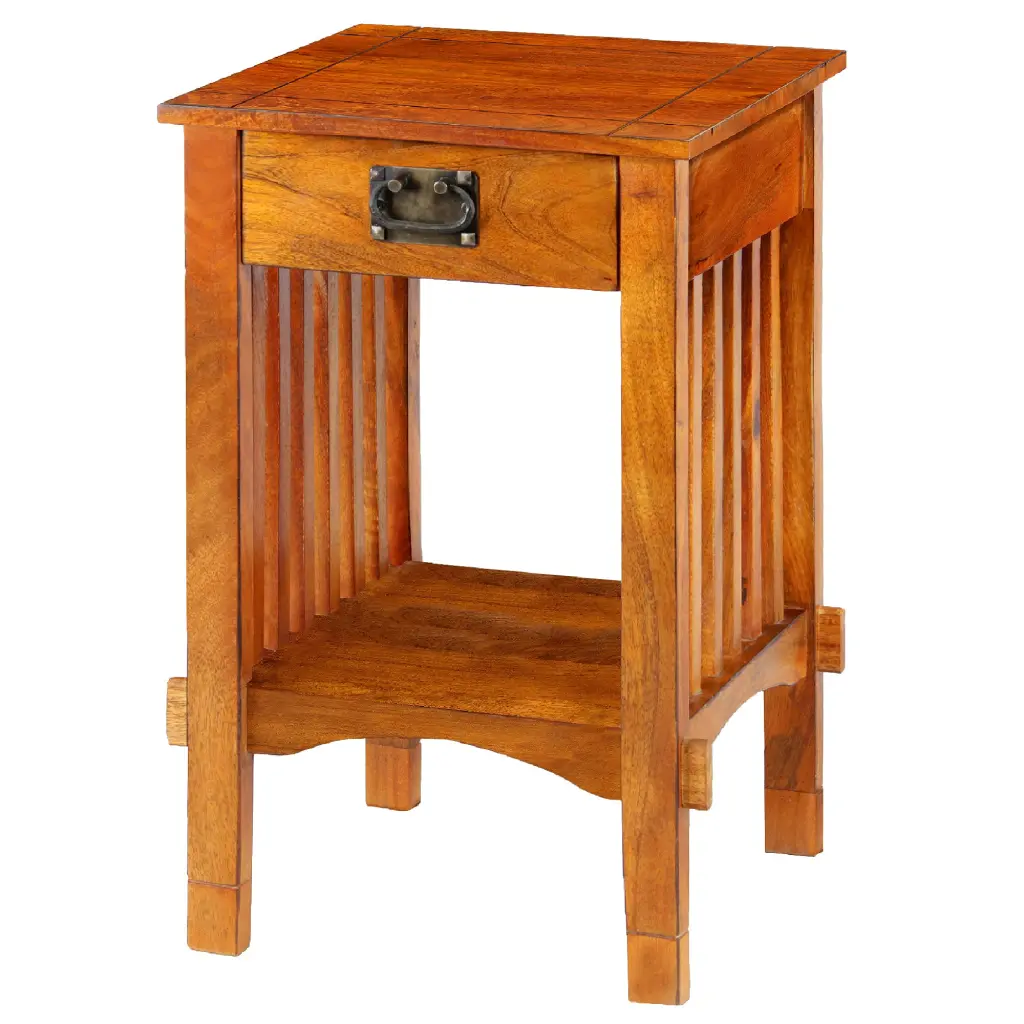 Spacious Mango Timber Telephone Stand Slatted Side Panels Brown Finish royal hampton
