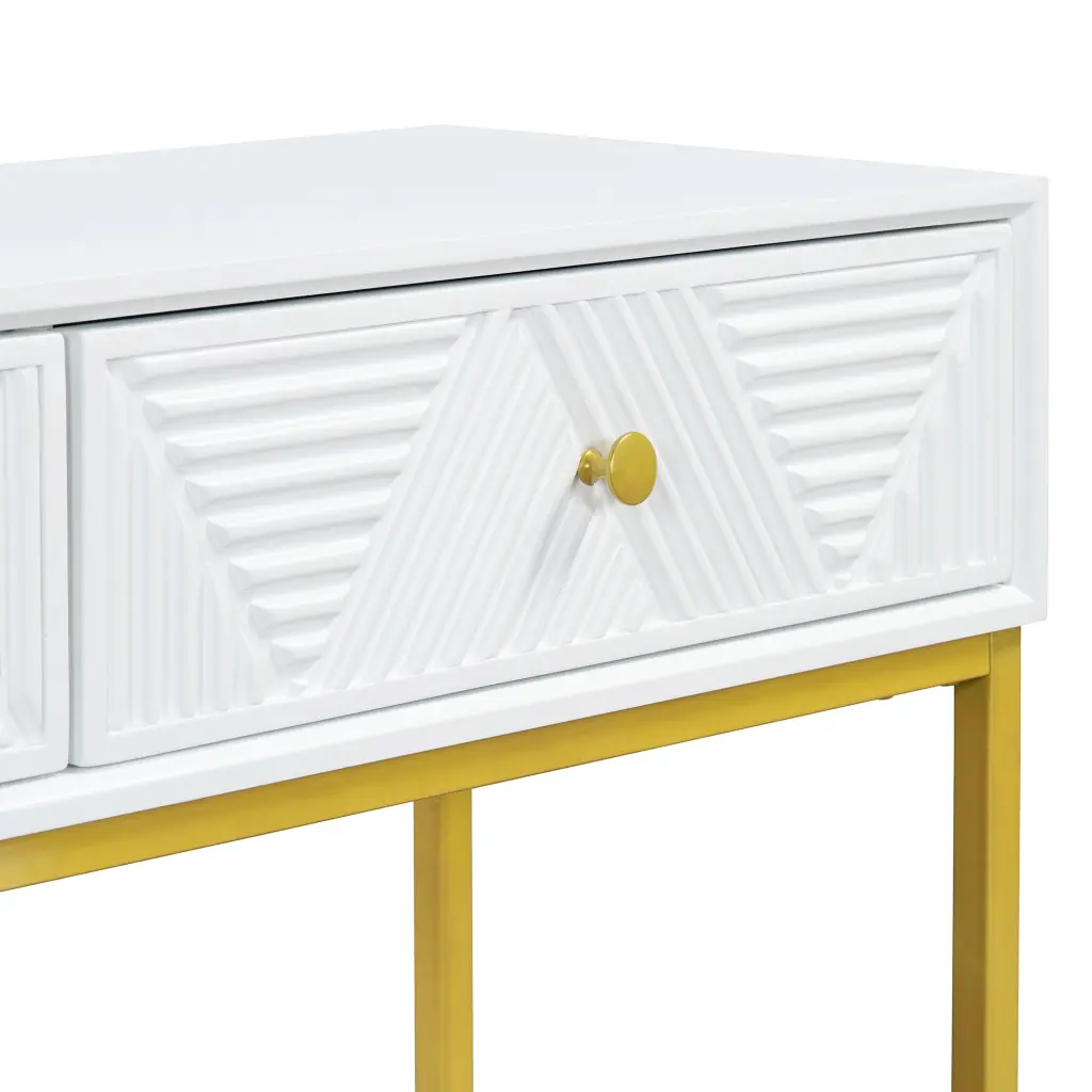 Modern Polished Console Table Two Drawers And Stripe Design Living Room Entryway trexm
