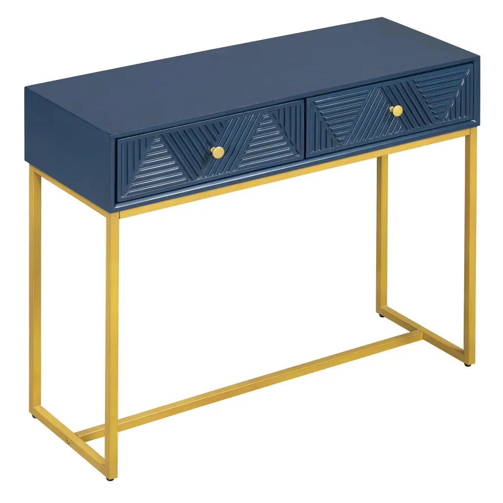 Modern Polished Console Table Two Drawers Stripe Design Living Room trexm