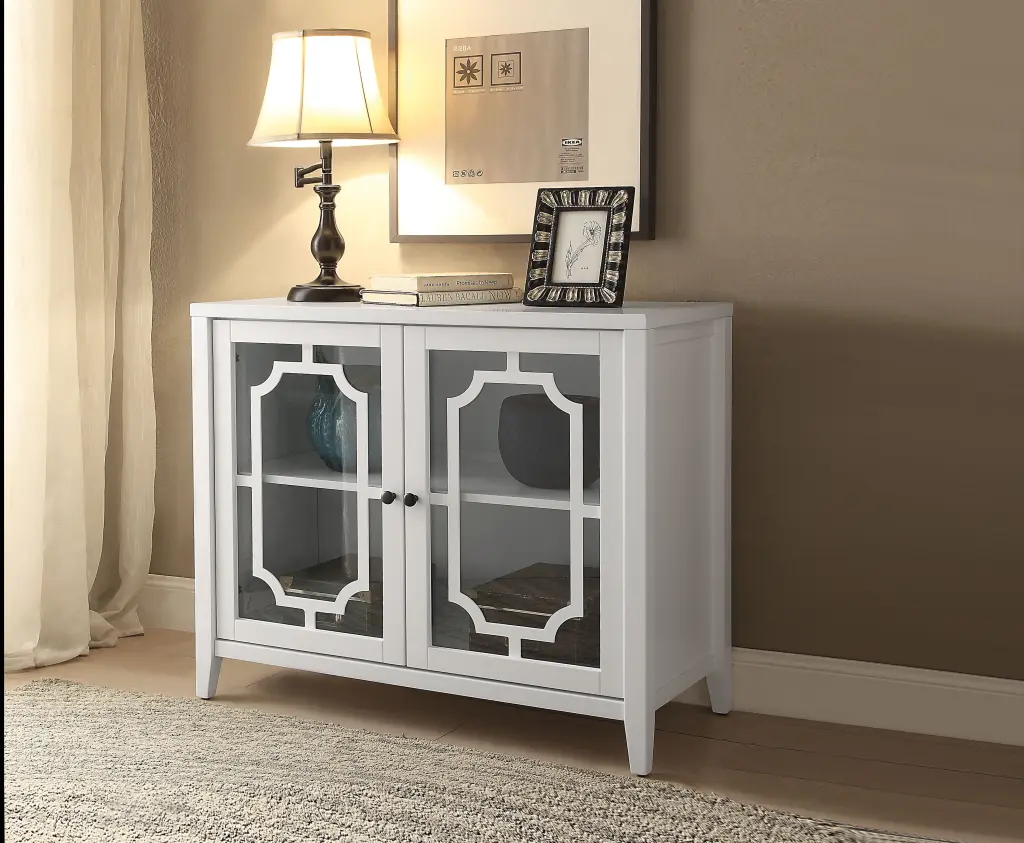 Ceara White Finish Console Cabinet White Glass and MDF urban nest