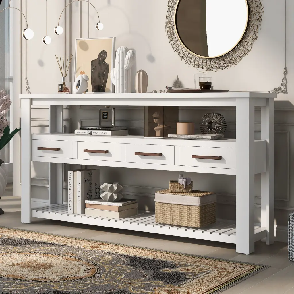 62.2 Inch Modern Console Table Sofa Table 4 Drawers Living Room Entryway Storage u_style
