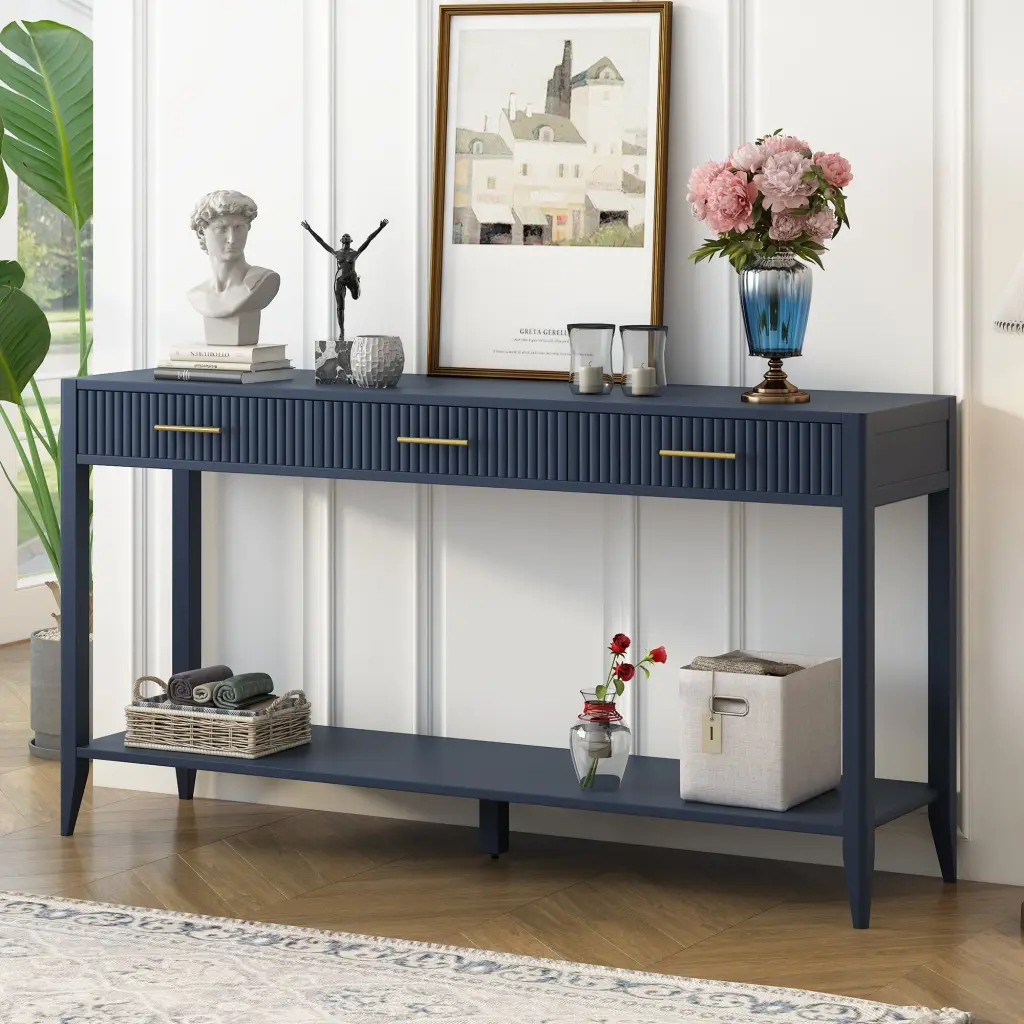 High Standard Entryway Console Table Vertical Stripe Drawers u_style