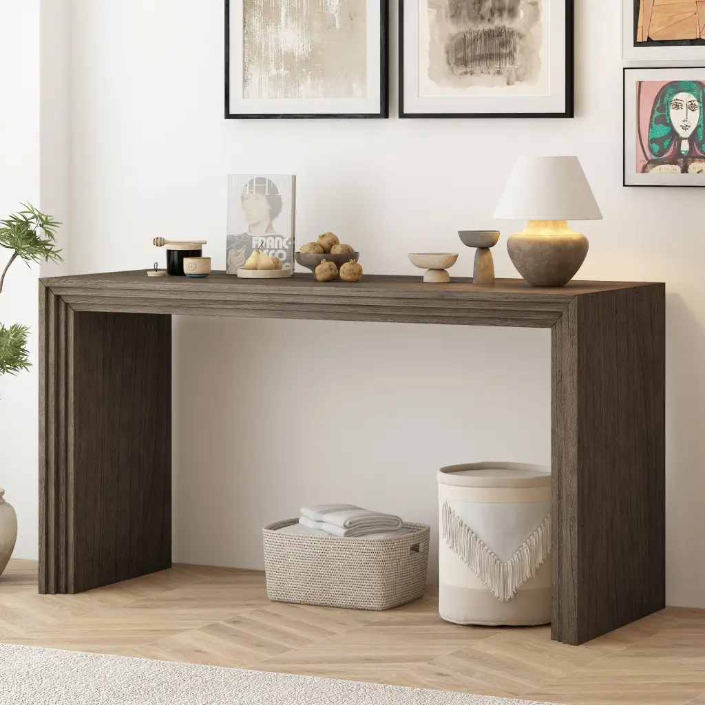 Modern Style Console Table Made Paulownia Solid Wood Veneer u_style