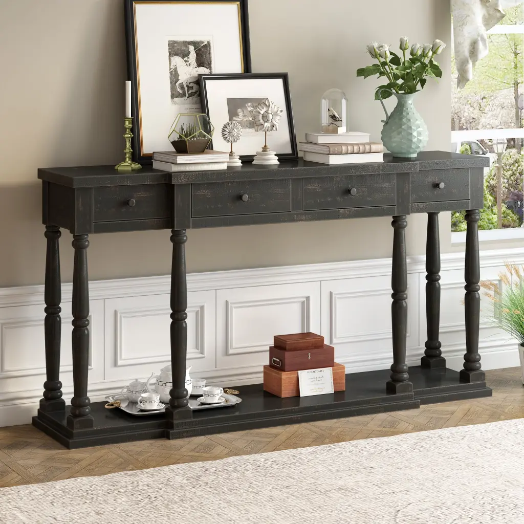 Retro Senior Console Table Hallway, Living Room, or Bedroom 4 Front Drawers u_style