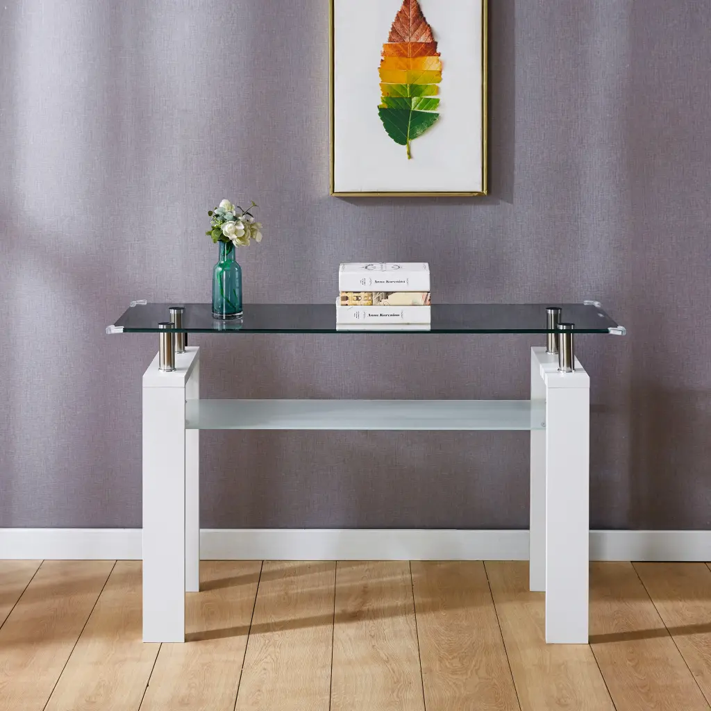 White MDF Console Table Tempered Crystal Top Modern Foyer Table w1311 artisan furniture