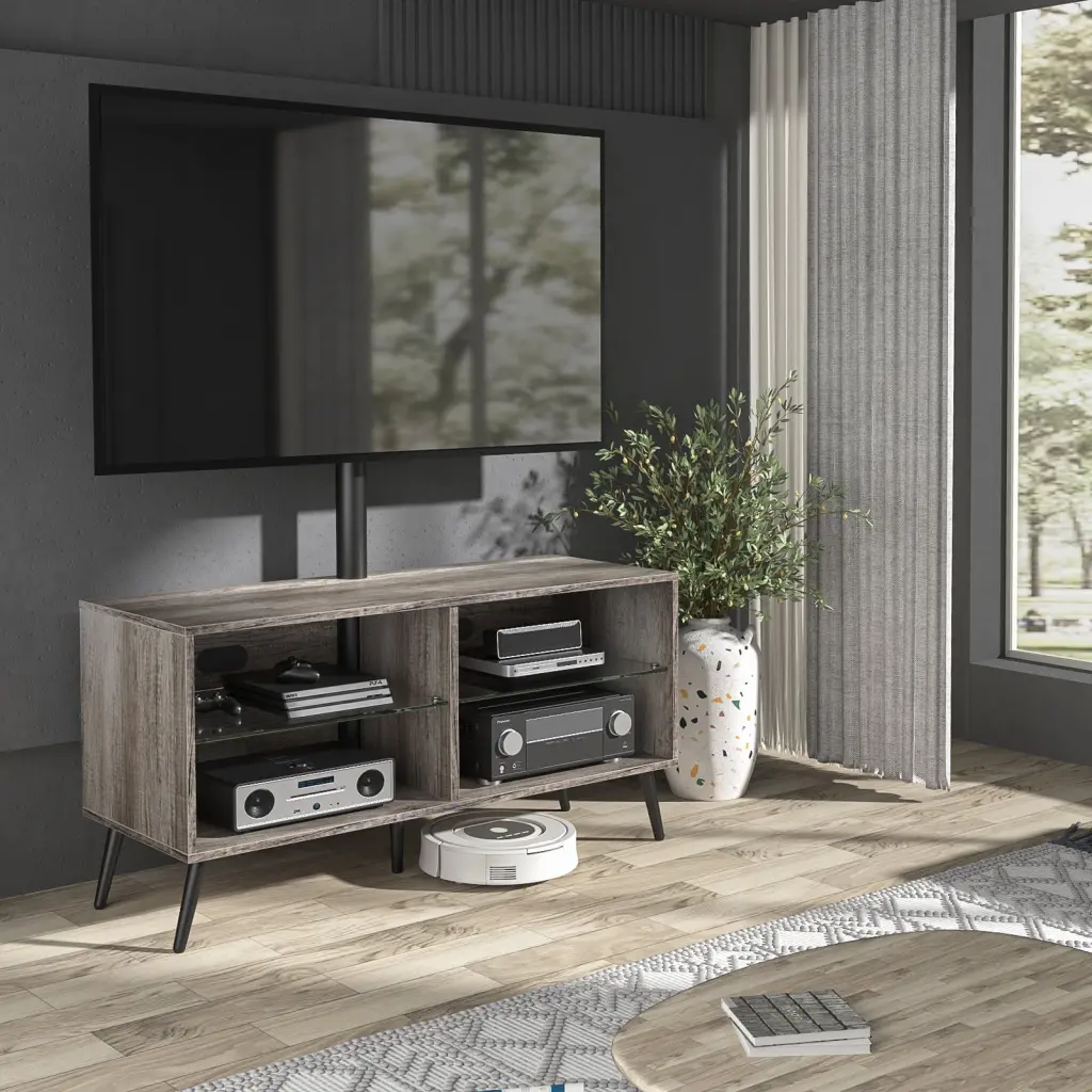 RTVR Modern Wood Open Storage TV Stand TVs up to 70 inch Gray Living Room Entertainment Center