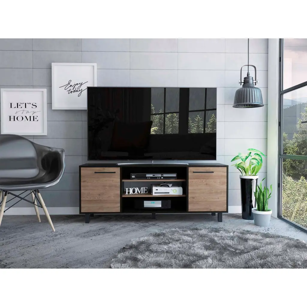 TUHOME Kaia TV Stand Engineered Wood TV Stands Brown Living Room Entertainment TUHOME Furniture