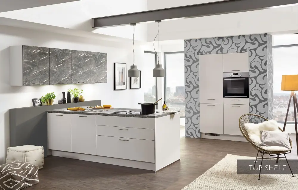 nobilia kitchen kitchen island Touch 338 silk gray super low-sheen 240 + 120 cm configurable -